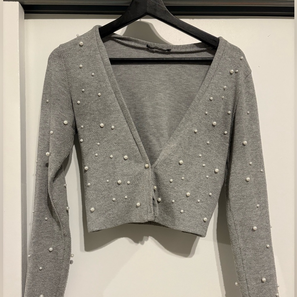 Zara Pearl embellished crop sweater